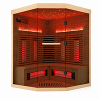 Corner Infrared Sauna Designed for Home Relaxation, Himalayan Salt Therapy, Canadian Hemlock, 3-4 Person