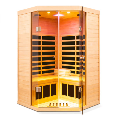Infrared Sauna Designed for Home Relaxation, Canadian Hemlock Wood, 7 Heating Panels, Corner Design