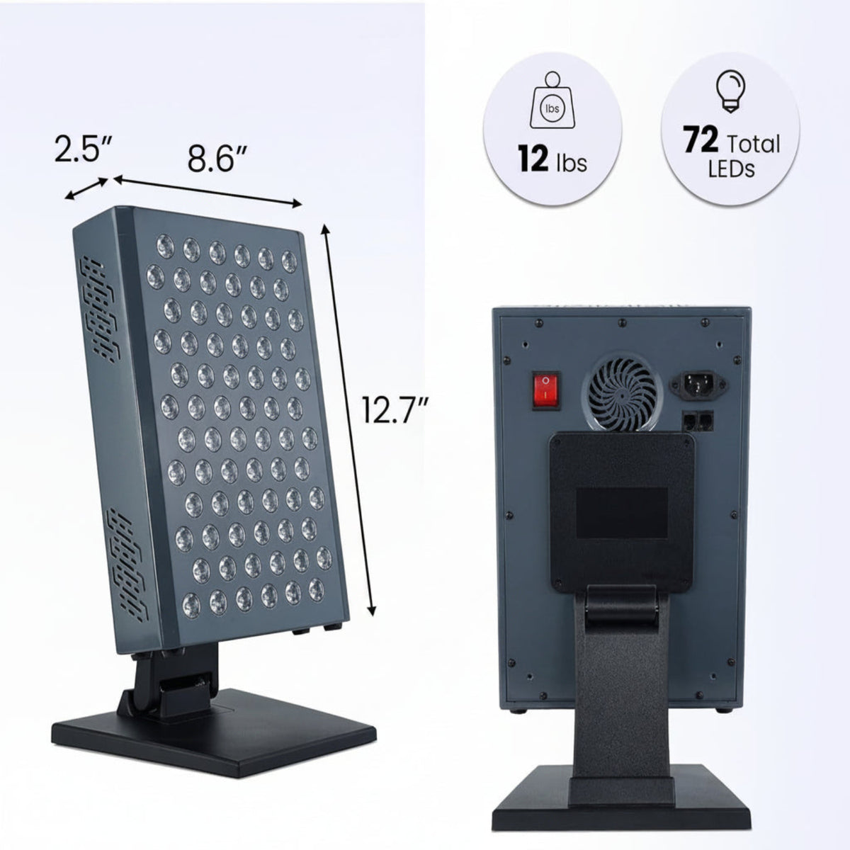 Red Light Therapy Panel Device – 630Nm 660Nm 810Nm 850Nm Red & near Infrared Light Therapy, LED Light Therapy Lamp, 72 Quad Chip Leds, Adjustable Brightness, Pulse Mode – ULTRA360